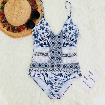 One Piece Push-Up Padded Floral Swimsuit White
